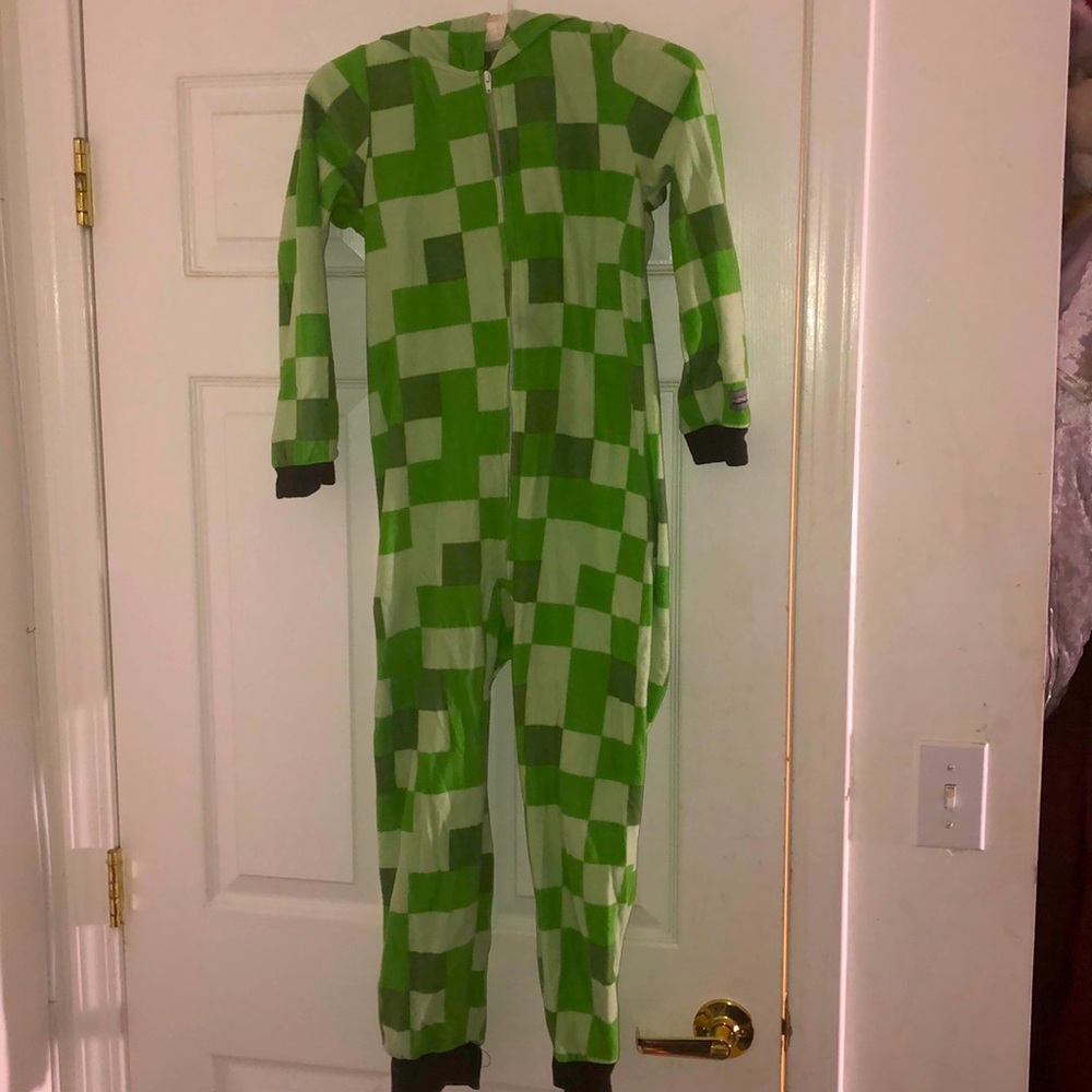 A Minecraft onsie with a box style design